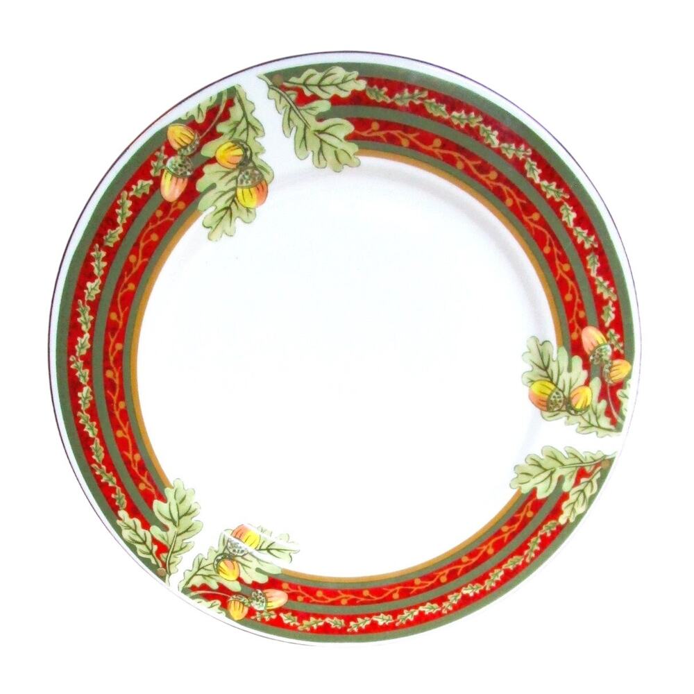 Gibson Oak Tree Sprig Dinner Plate 10.5” Red Green Gold Acorns 2005 Discontinued